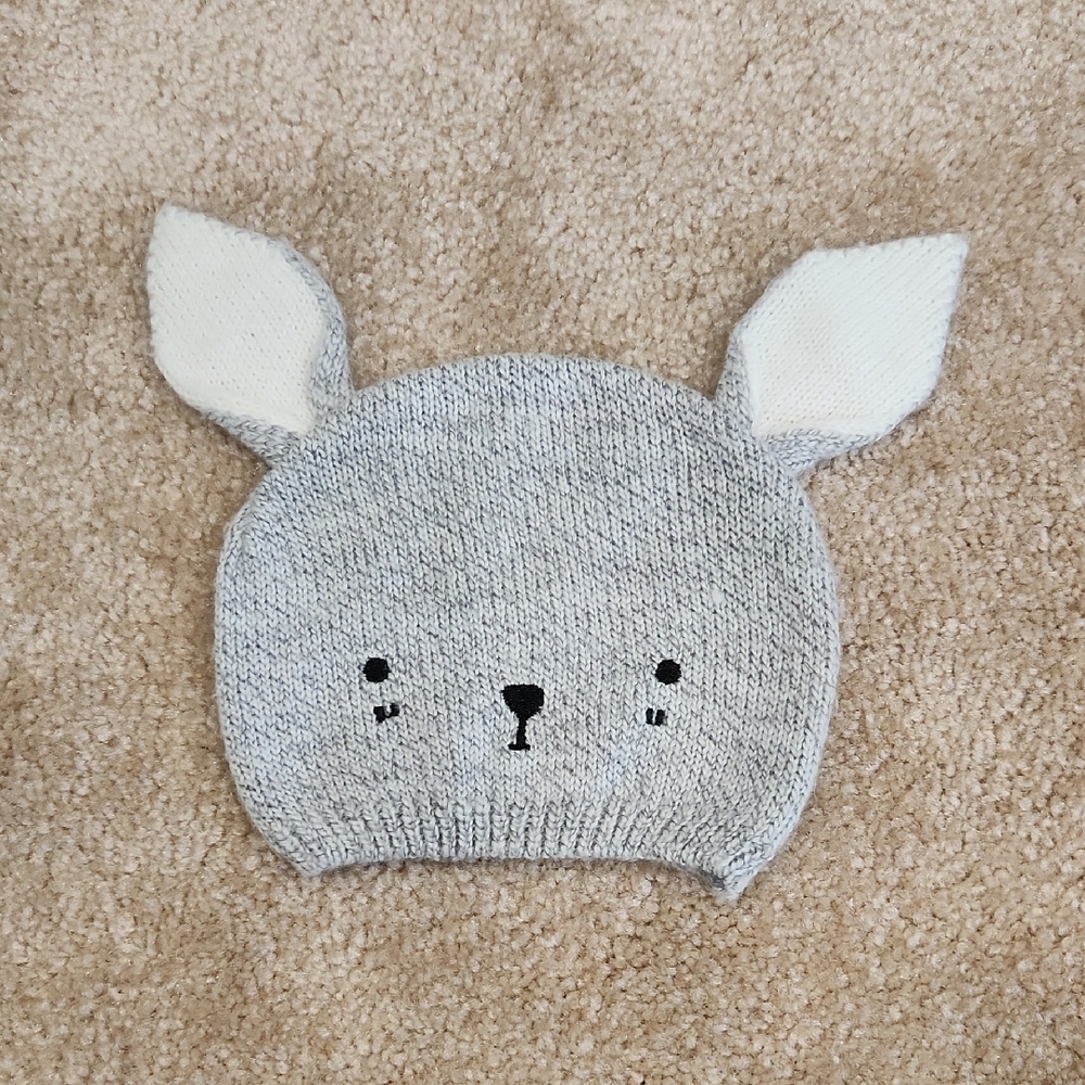 Cotton On Baby Gray Bunny Ear Knit Hat